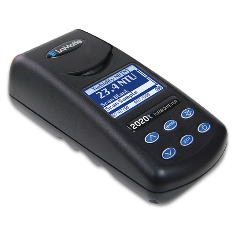 Turbidity meter with a digital display and control buttons.