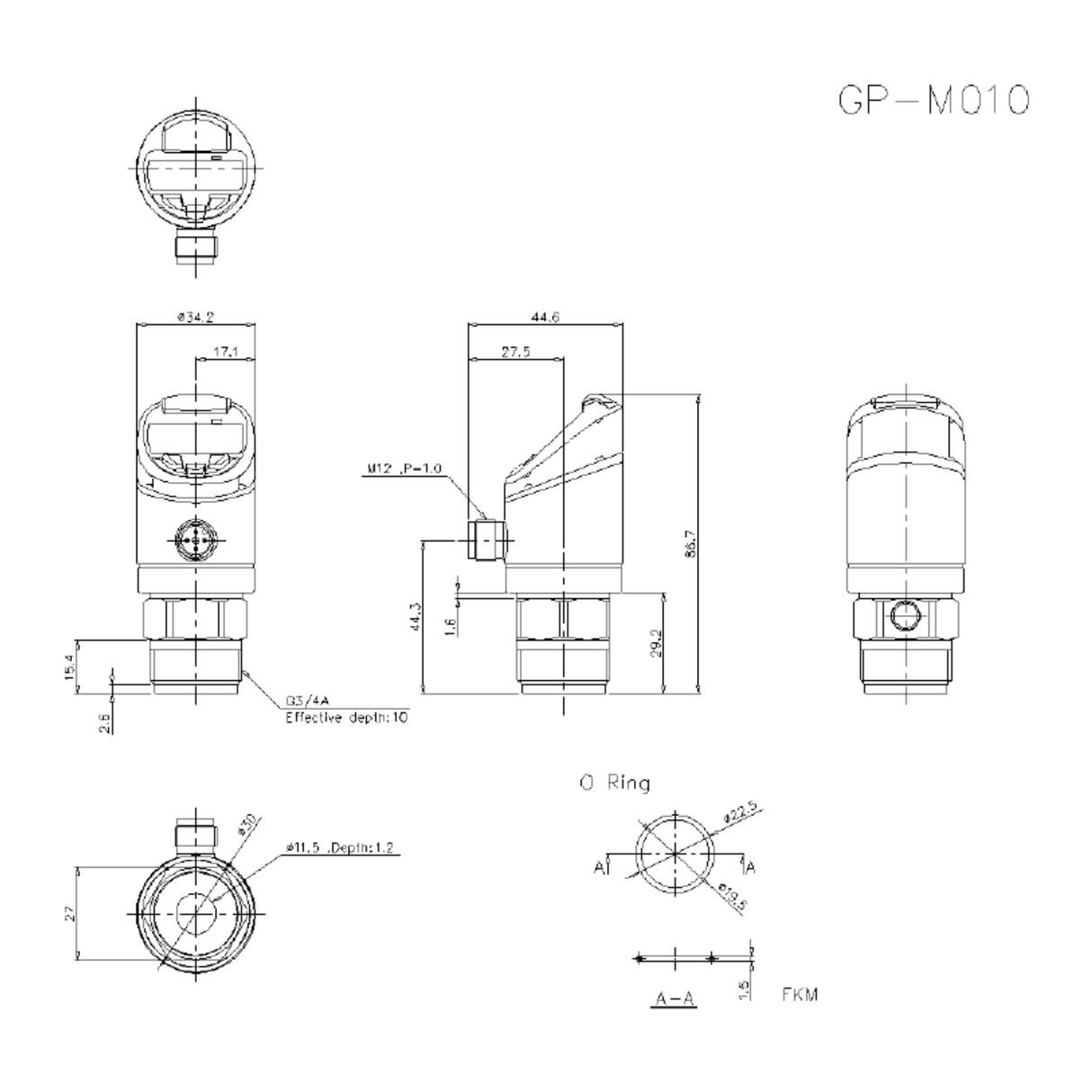 Keyence GP-M010T –14.5 to +145.0 PSI Digital Pressure Sensor