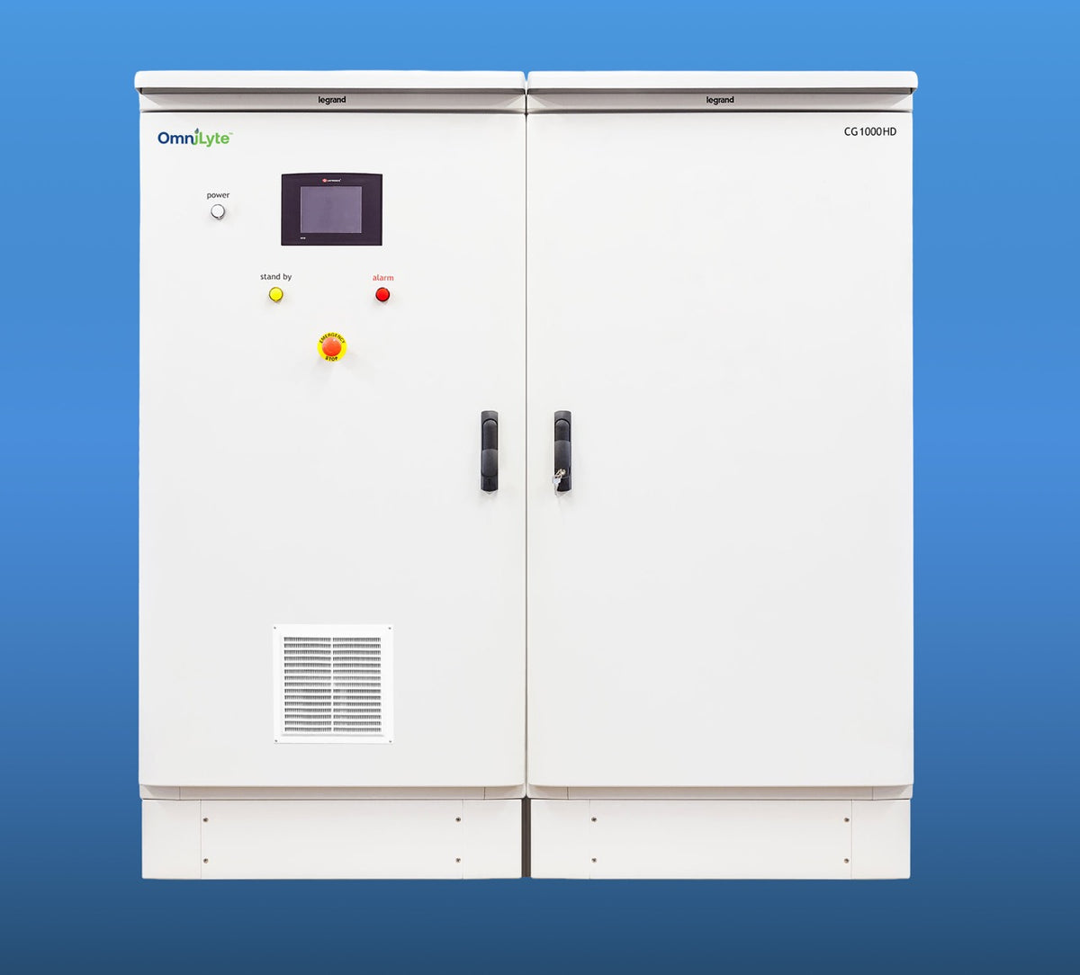 Electrical control cabinet with a digital display and control buttons.