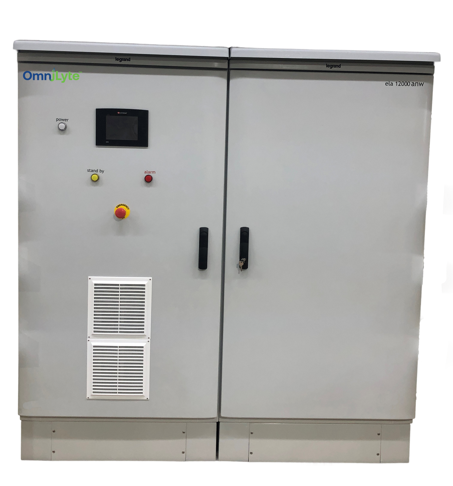 OmniLyte electrical control cabinet with display, buttons, and ventilation.
