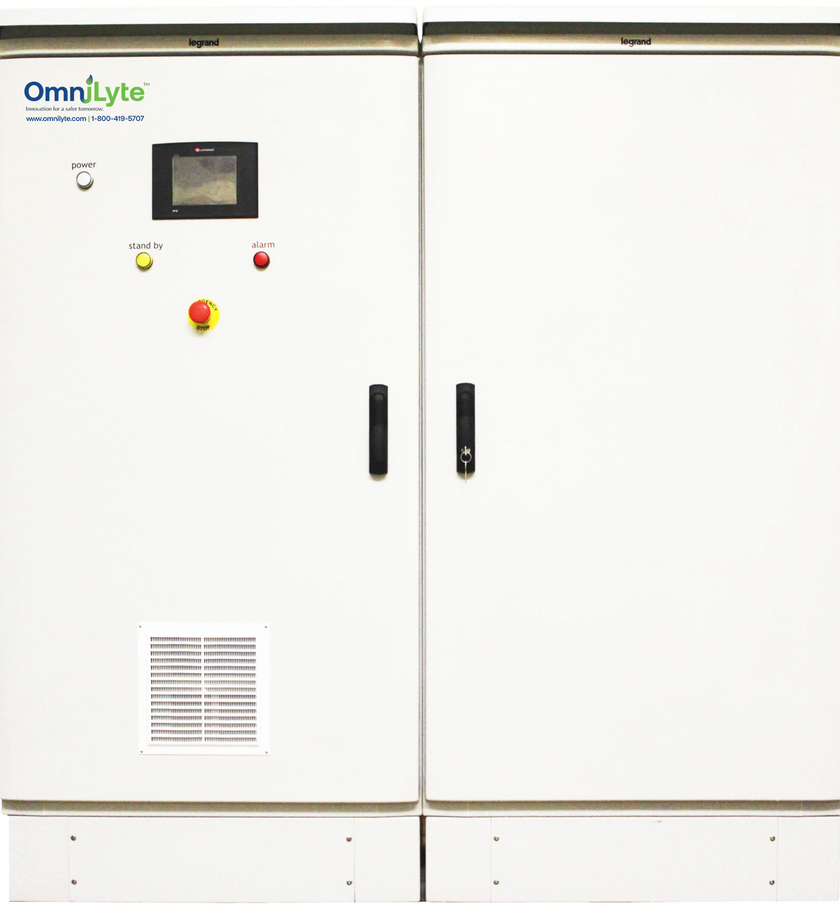 White electrical cabinet with control panel and indicators.