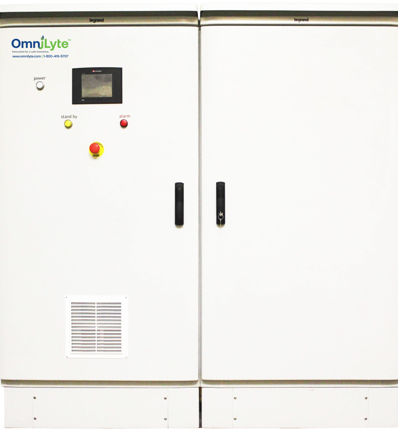 White electrical cabinet with control panel and indicators.