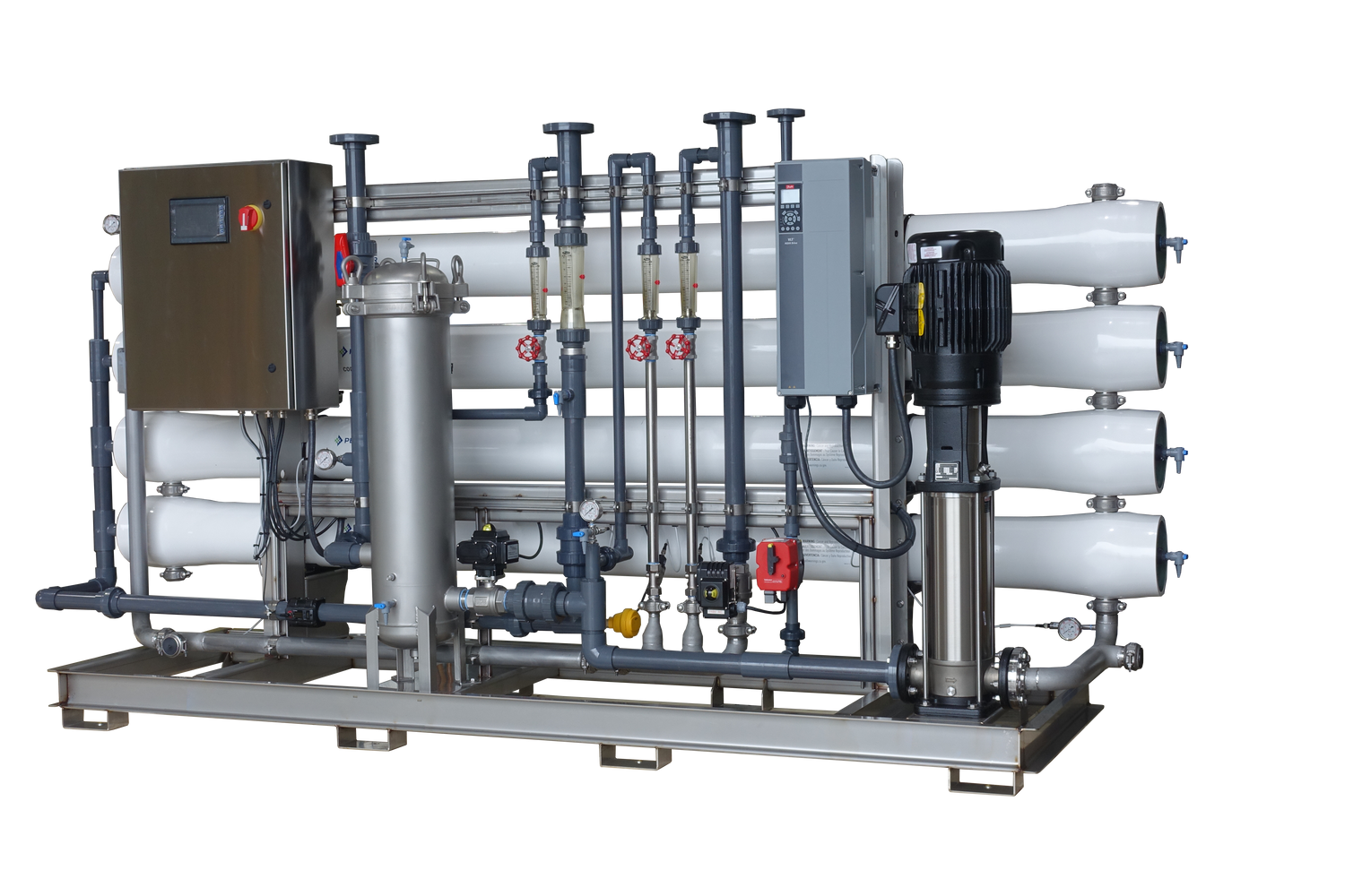 water purification system with multiple filtration membrane units and control panel