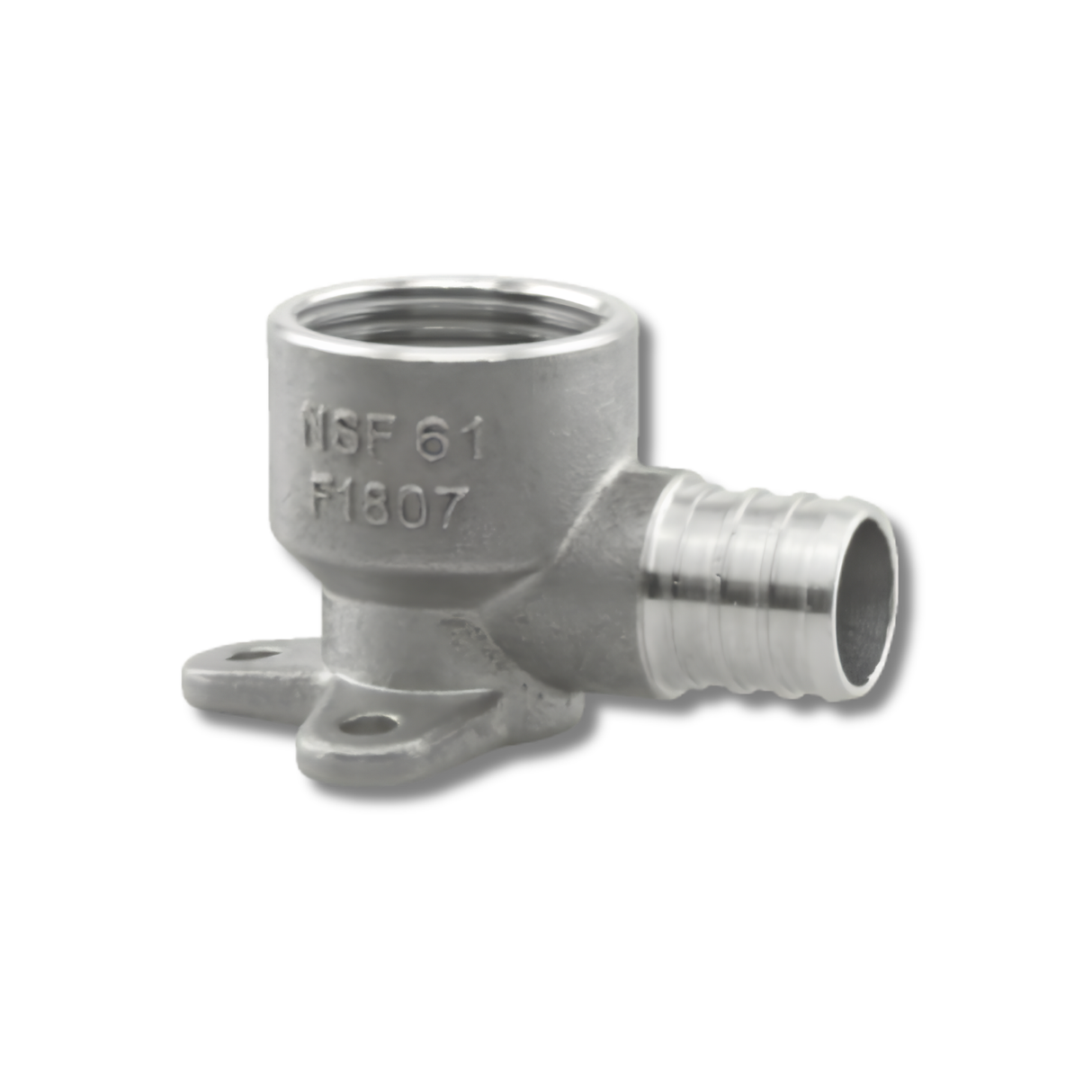 Boshart Industries SSPEX-DE05 Stainless Steel Crimp PEX Fittings Crimp PEX x FPT Drop Ear 90° Elbow