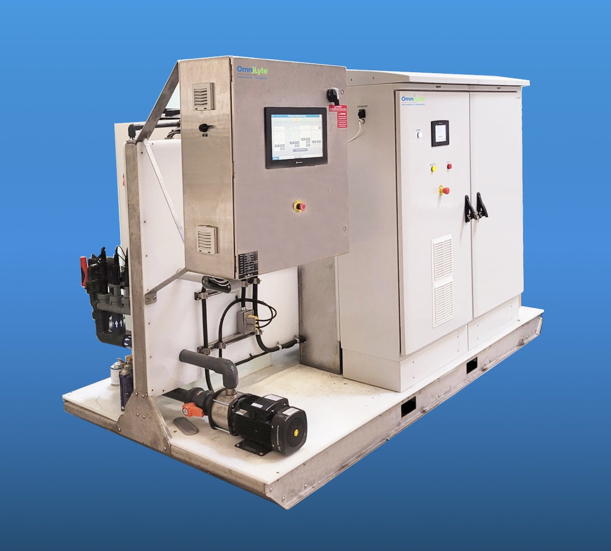 Industrial processing equipment with a touchscreen control panel and various mechanical components.