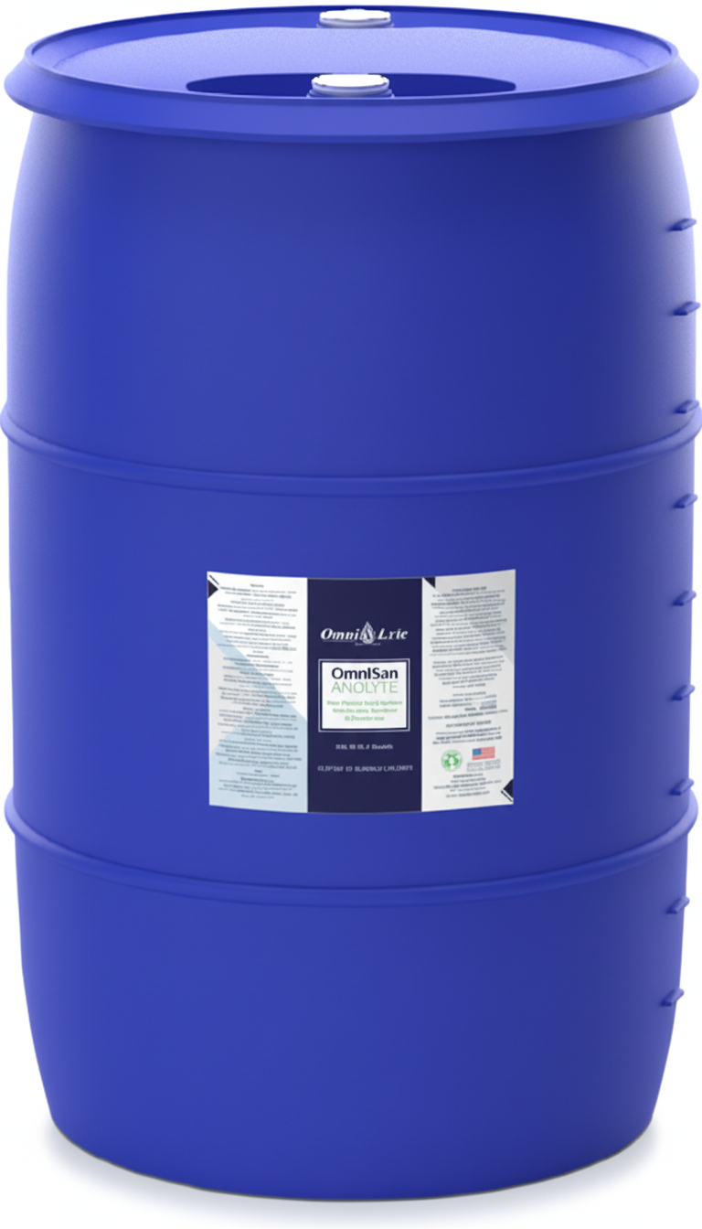 blue barrel with a label featuring product information