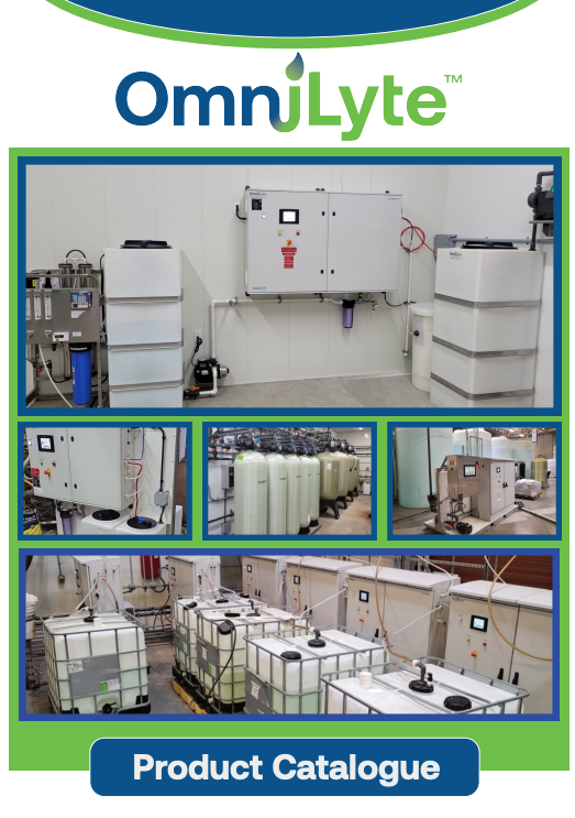 Product catalogue featuring various water treatment systems and storage tanks.