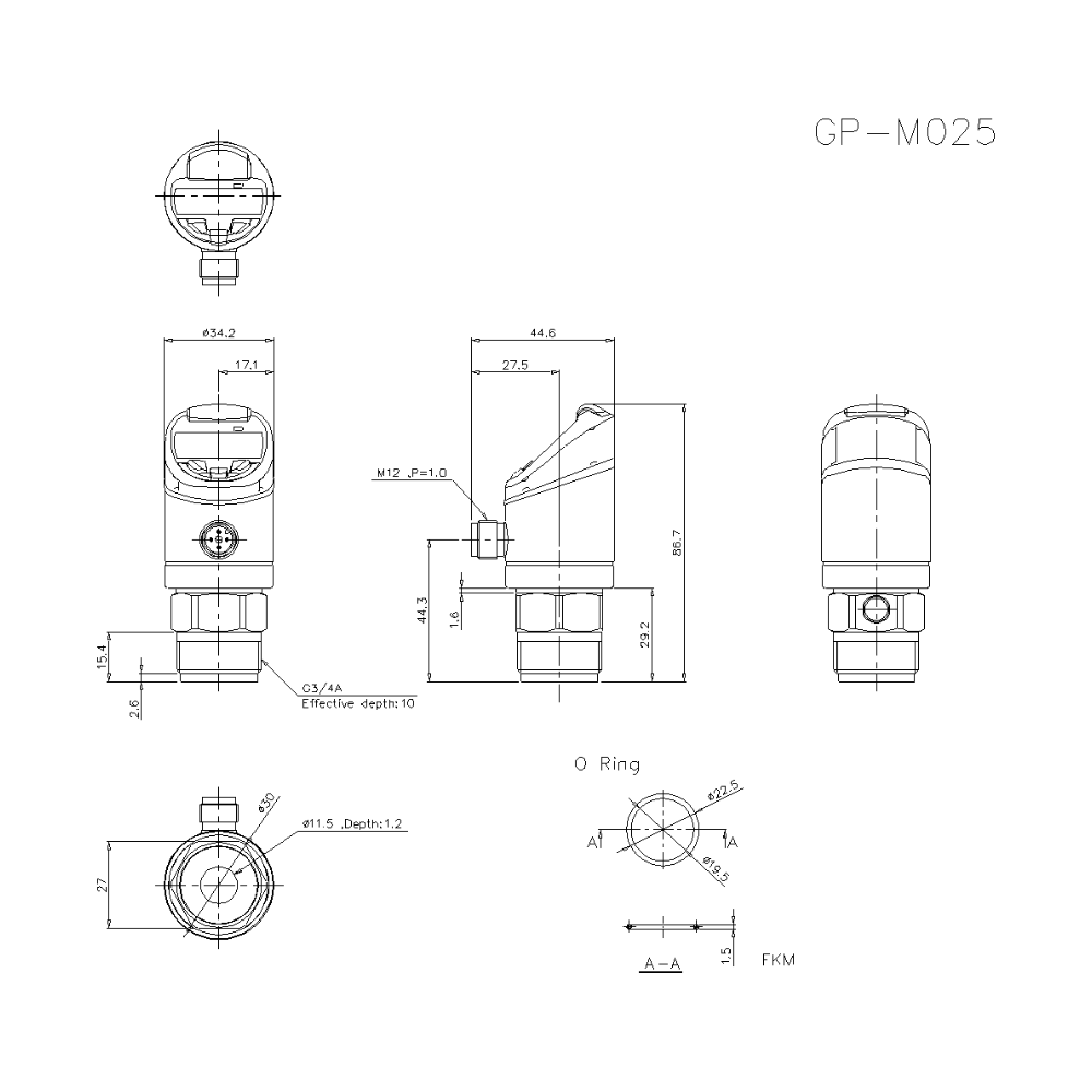 KEYENCE GP-M025T –14.5 to +362.6 PSI Digital Pressure Sensor