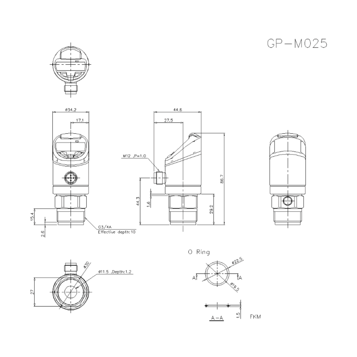 Keyence GP-M025 -14.5 to +362.6 PSI Digital Pressure Sensor