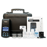 LaMotte 2020t turbidity meter kit, including calibration standards, sample bottles, and carrying case.