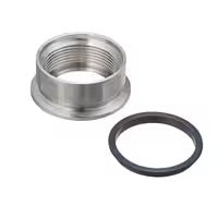 Metal connector with threaded interior and rubber gasket.