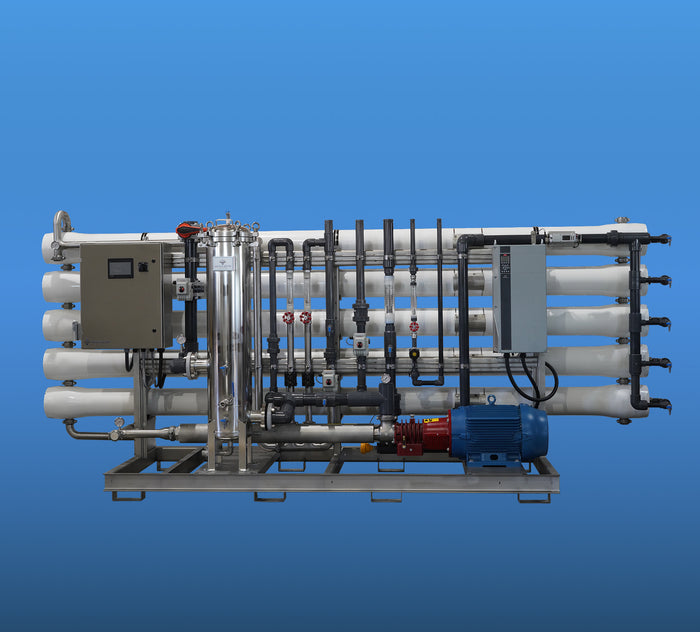 Water treatment system with pipes and control panel