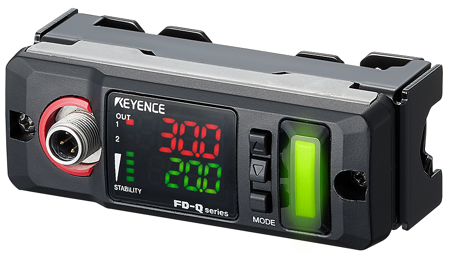 KEYENCE FD-Q series sensor with digital display and output connections.