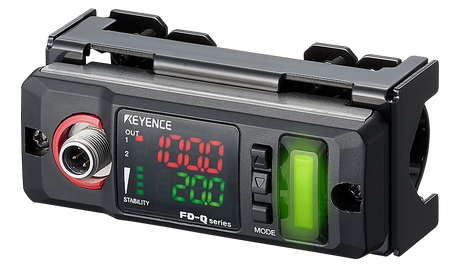 Digital display module from KEYENCE with adjustable settings and indicators.