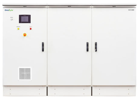 White electrical enclosure with a control panel featuring buttons and indicators.