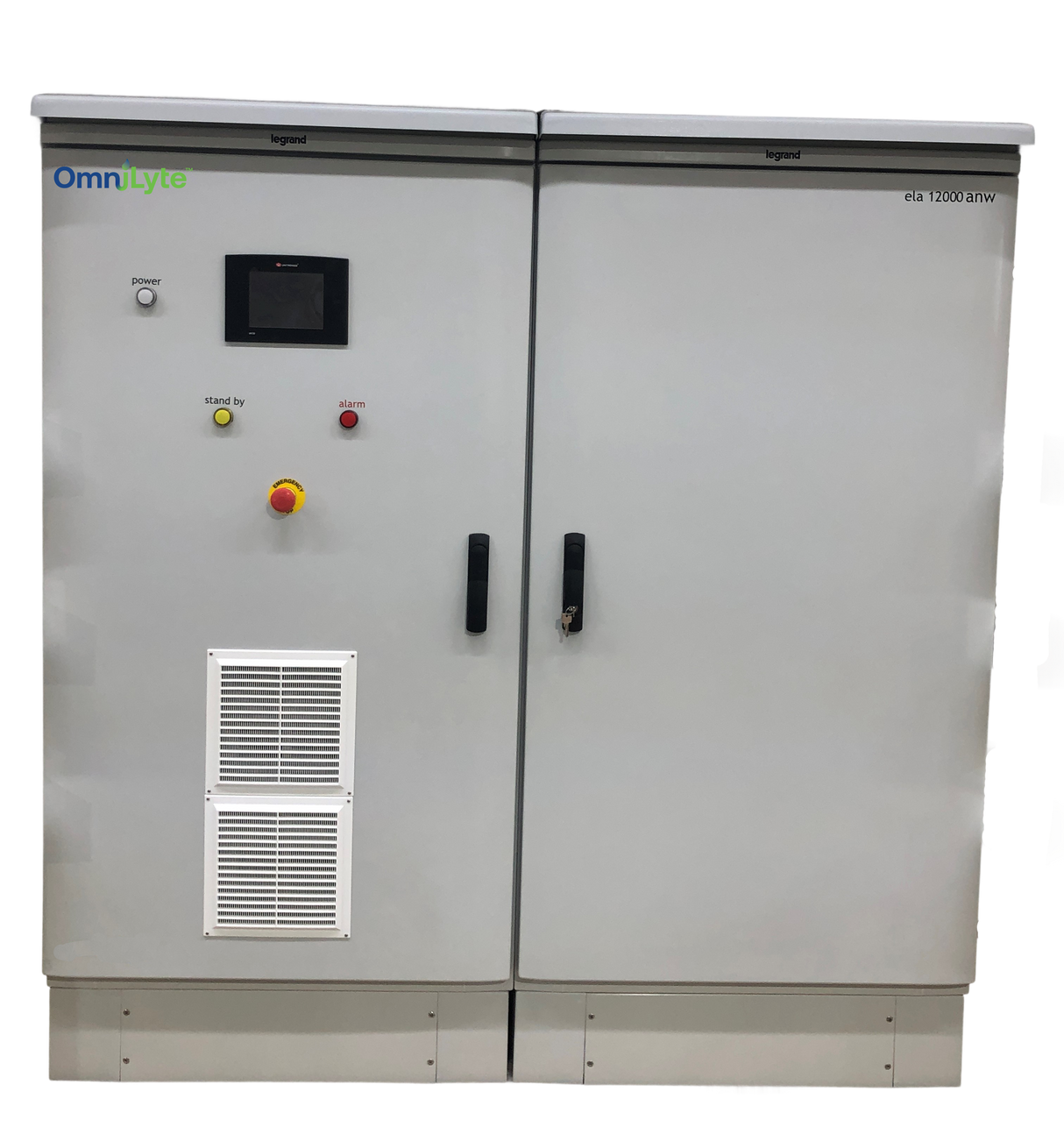 OmniLyte electrical control cabinet with display, buttons, and ventilation.