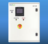 Control panel with digital display and emergency stop button.
