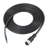 Coiled black cable with exposed wires and a connector.