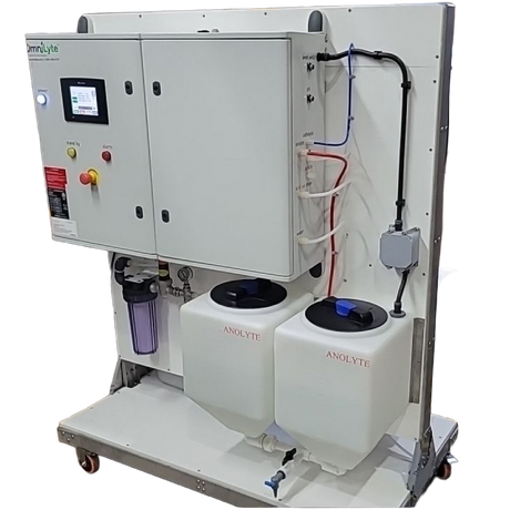 OmniLyte machine with control panel and two tanks labeled "ANOLYTE".