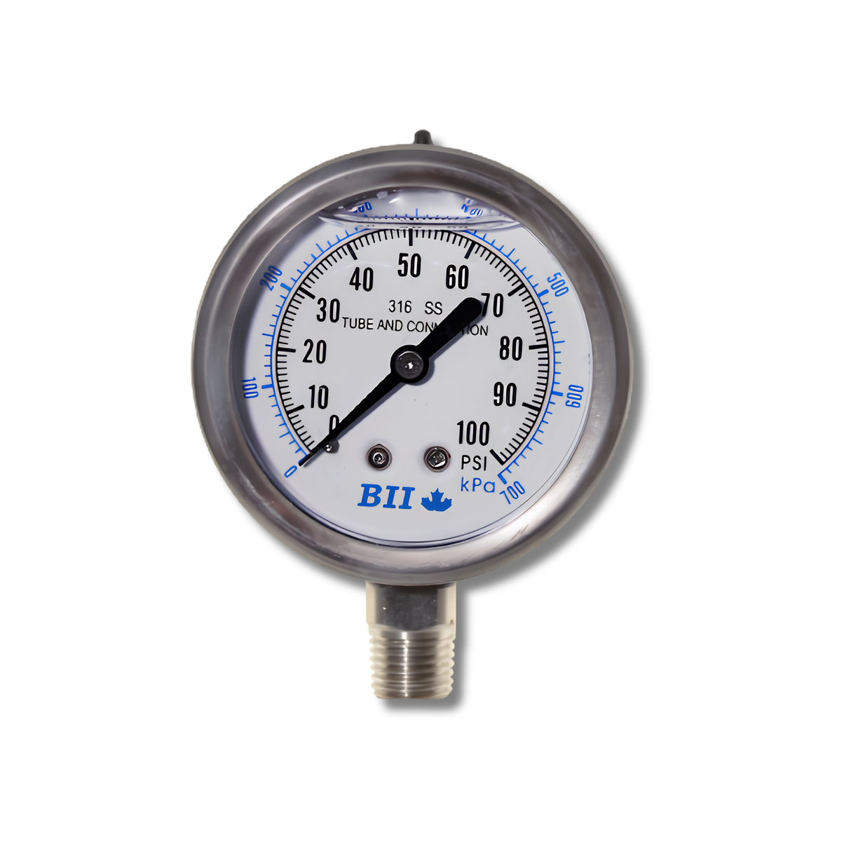 Boshart Industries PGS25-100-G  Lower Back Mount Pressure Gauges 304 Stainless Steel Liquid