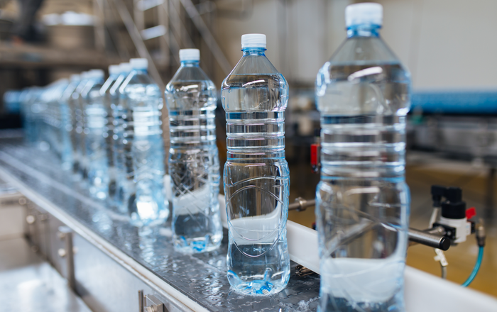 Water bottles on a production line.
