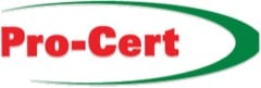 Pro-Cert logo in red and green colors.