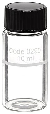 Clear glass vial with a black screw-on cap and a label indicating "Code 0290" and "10 mL."